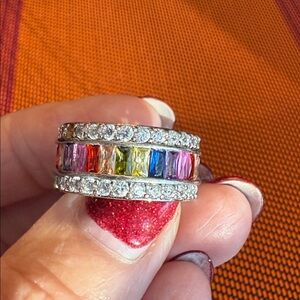 Size 8 Sterling Multicolor Gemstone Eternity Ring